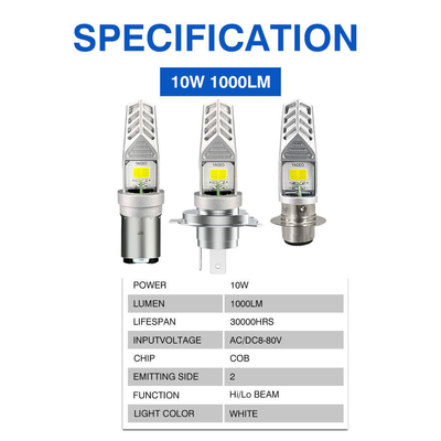 DC8V-80V BA20D Headlight Bulb 1000lm COB Ba20d Led Motorcycle Headlight Bulb