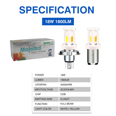 YAYE H4 HS1 BA20D H6 Ceramic Dual Color LED Motorcycle Headlight AC/DC 8-80V Voltage